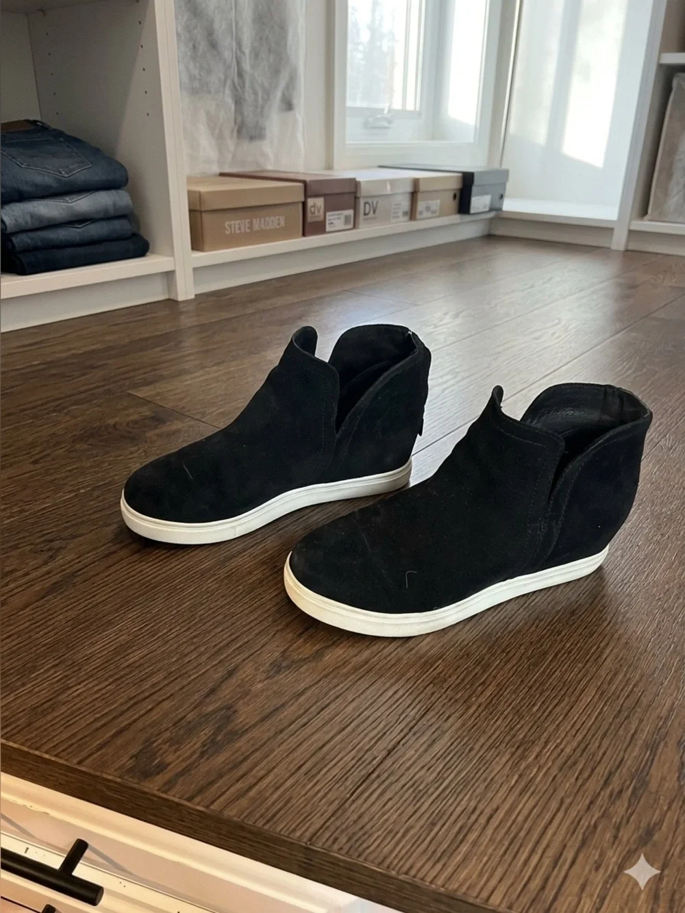 Blondo Black Suede Wedge Sneaker with White Sole